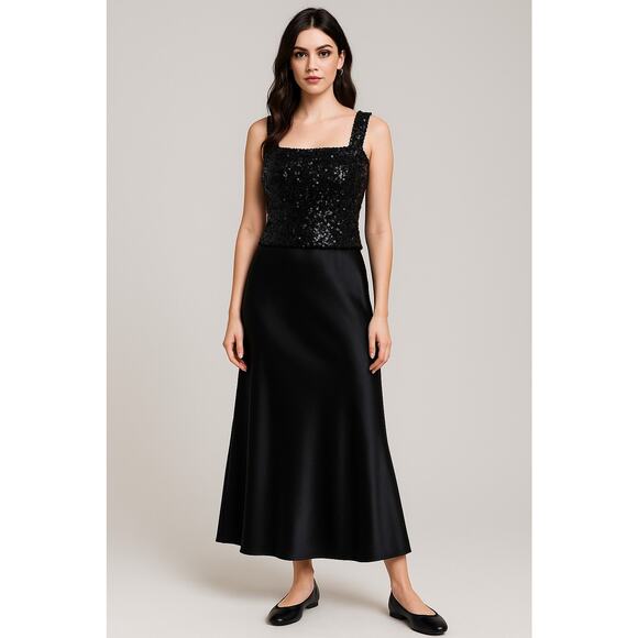 Black Sequin Square Neck Stretch Knit Glam Sparkly Whimsigoth Fairy Bling Tank - Picture 1 of 8